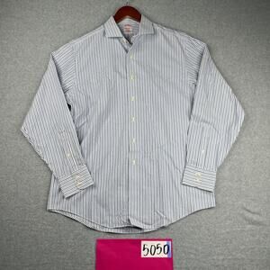 Brooks Brothers Madison Shirt 16 Blue White Striped Button Up Long Sleeve Mens